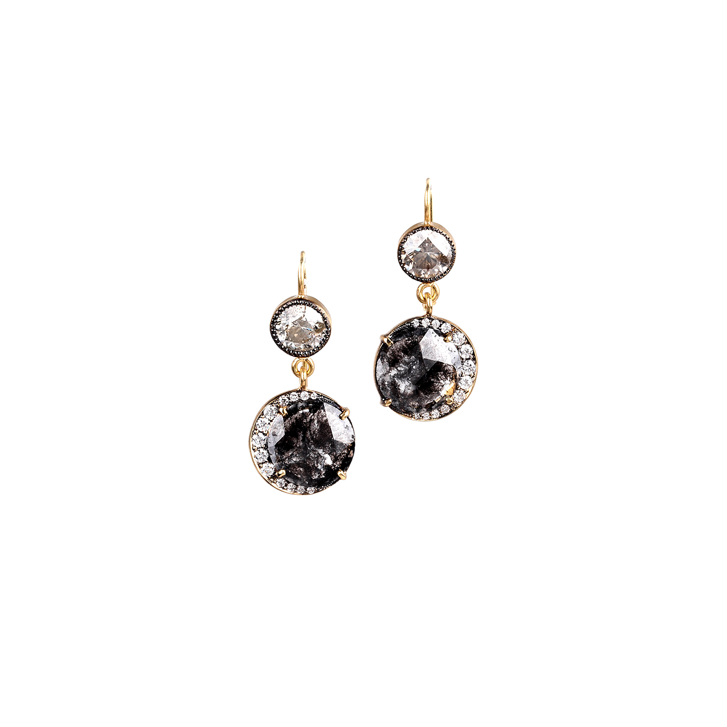 Sylva & Cie Round Rough Diamond Moon Earrings