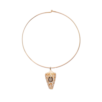 Dezso Tan Cord Necklace with Natural Shell Pendant with Sillimanite