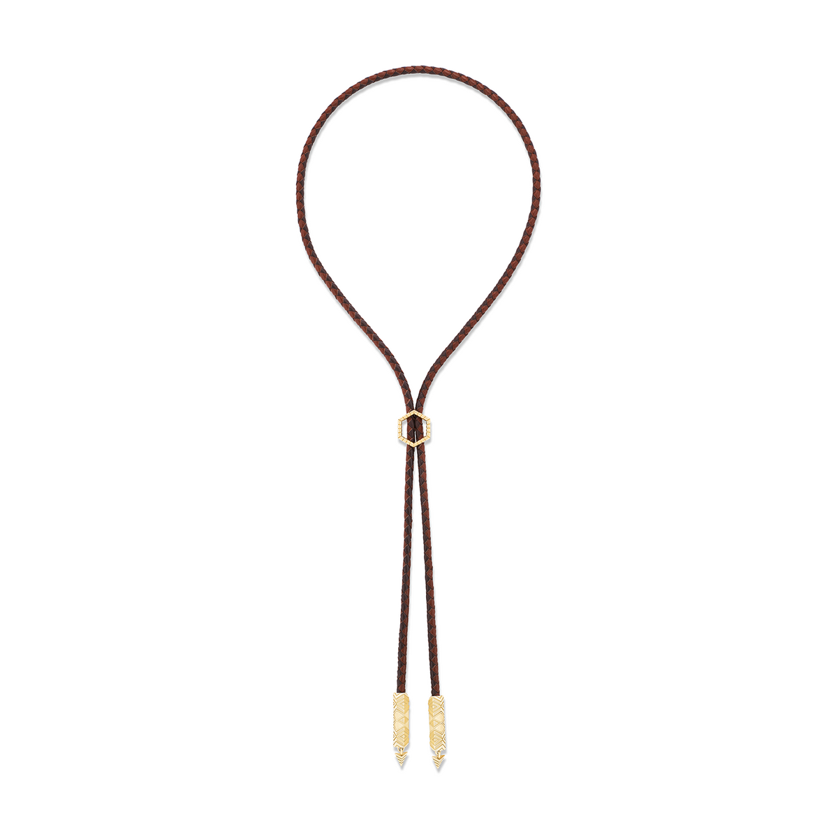 Harwell Godfrey Braided Leather Engraved Gold Foundation Bolo