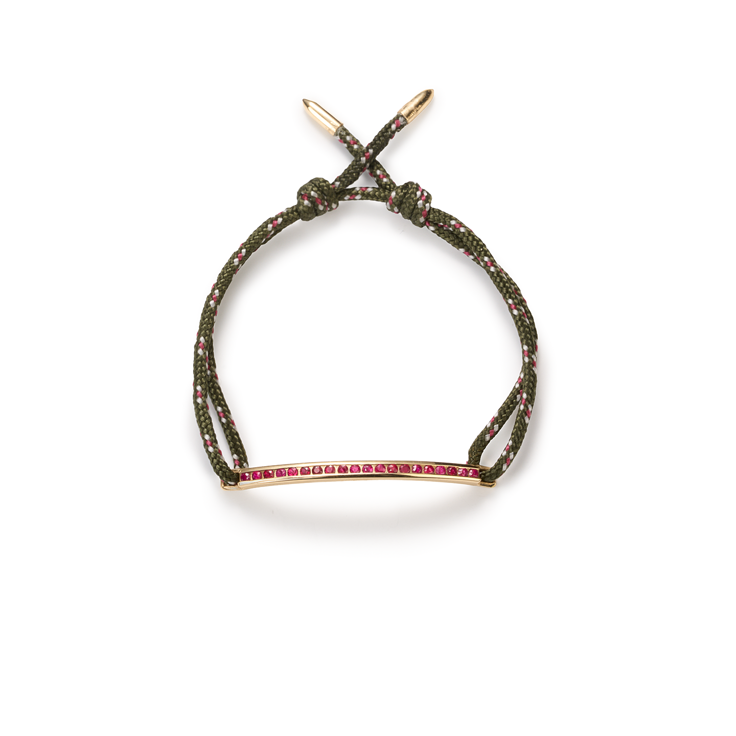 Luis Morais Large Link ID Bar with Rubies on Cord Bracelet