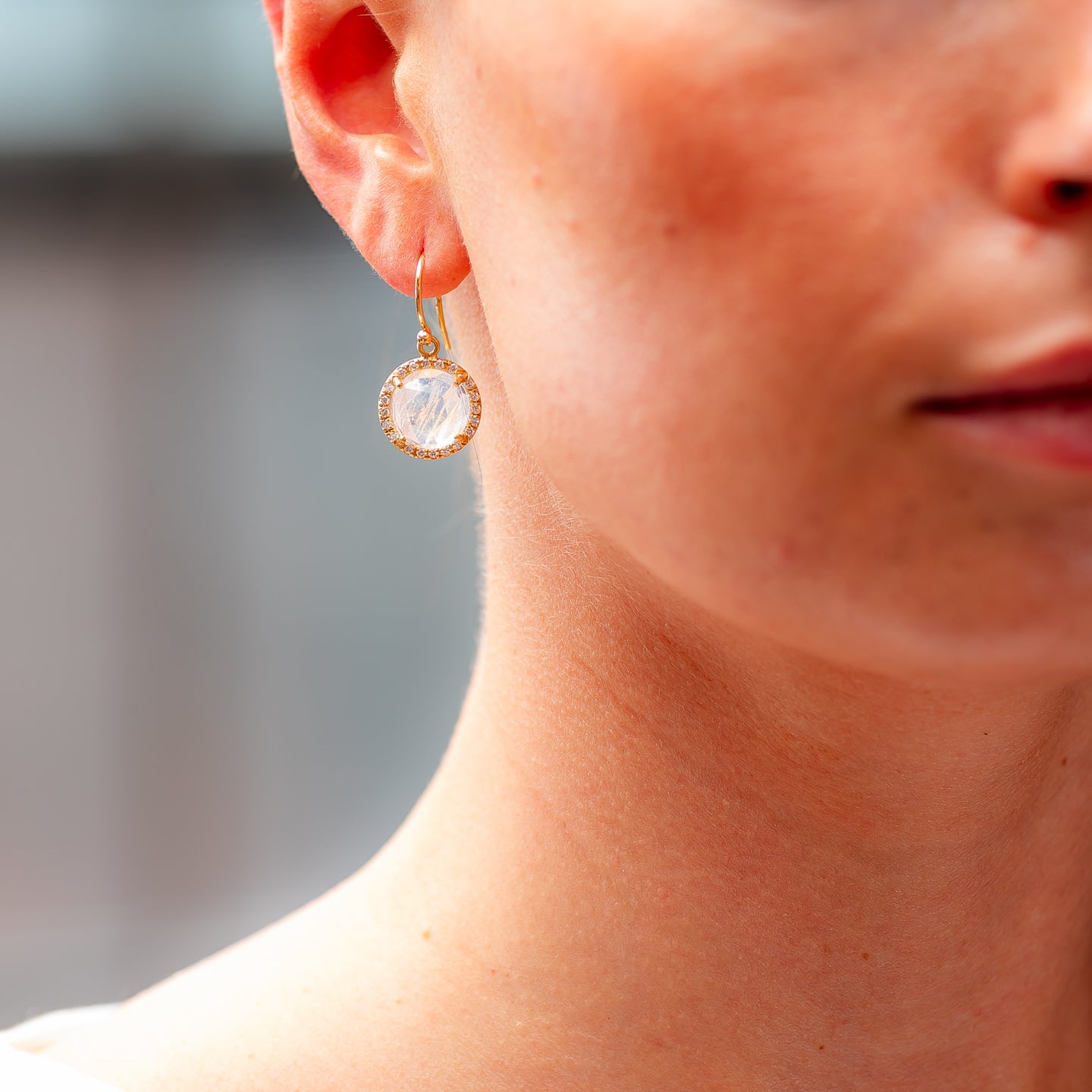 Irene Neuwirth Pave Halo Medium 'Classic' Rainbow Moonstone Drop Earrings