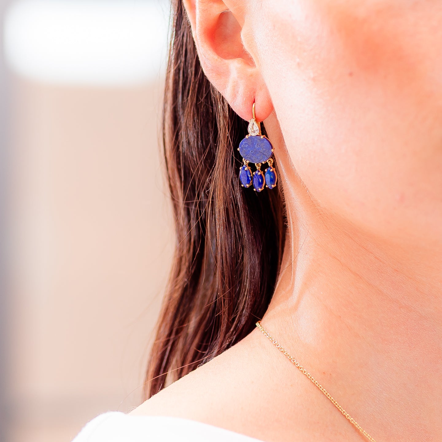 Sylva & Cie Lapis and White Sapphire Earrings