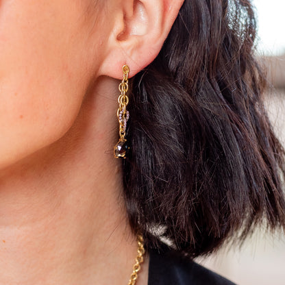 Sylva & Cie Black Diamond Link Earrings