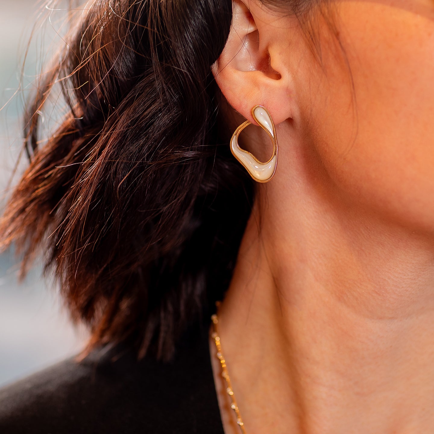 Fernando Jorge 'Stream' Loop Earrings with Mother of Pearl
