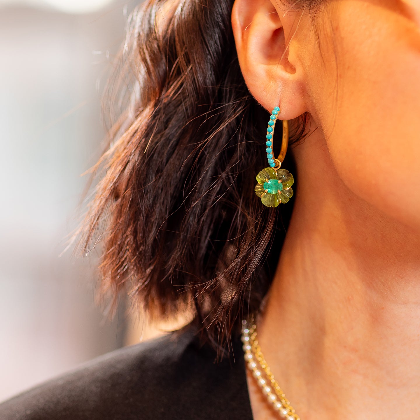 Irene Neuwirth 'Tropical Flower' One-of-a-Kind Peridot and Turquoise Earrings