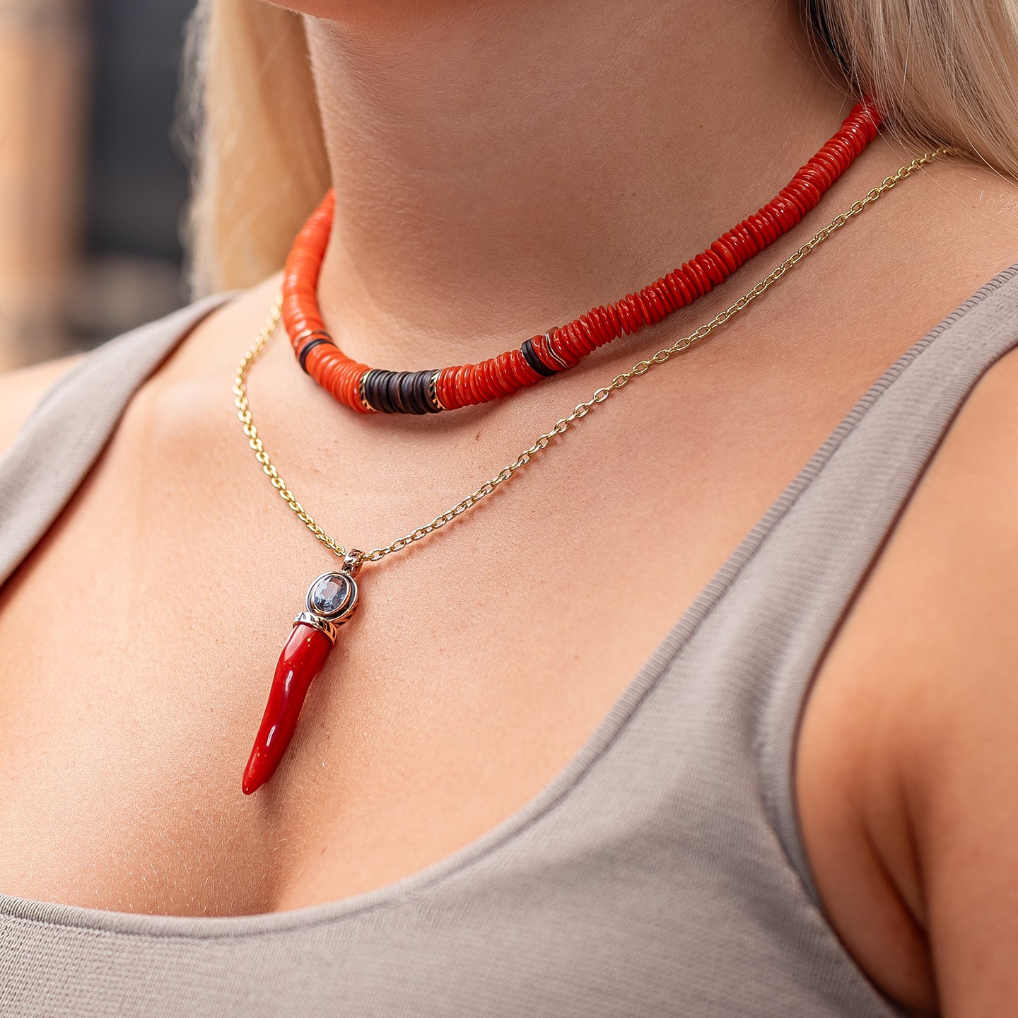 Dezso 9mm Coral Puka Necklace