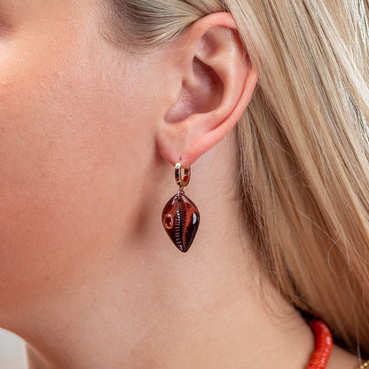 Dezso Classic Carved Cowry Red Tigers Eye Earrings