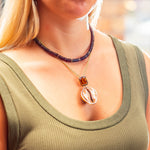 Dezso Grande Cowry Shell and Citrine Charm on Cord Necklace