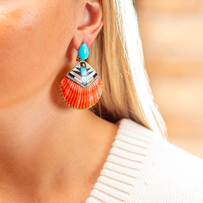 Silvia Furmanovich Natural Sea Shell Earrings with Diamond and Turquoise