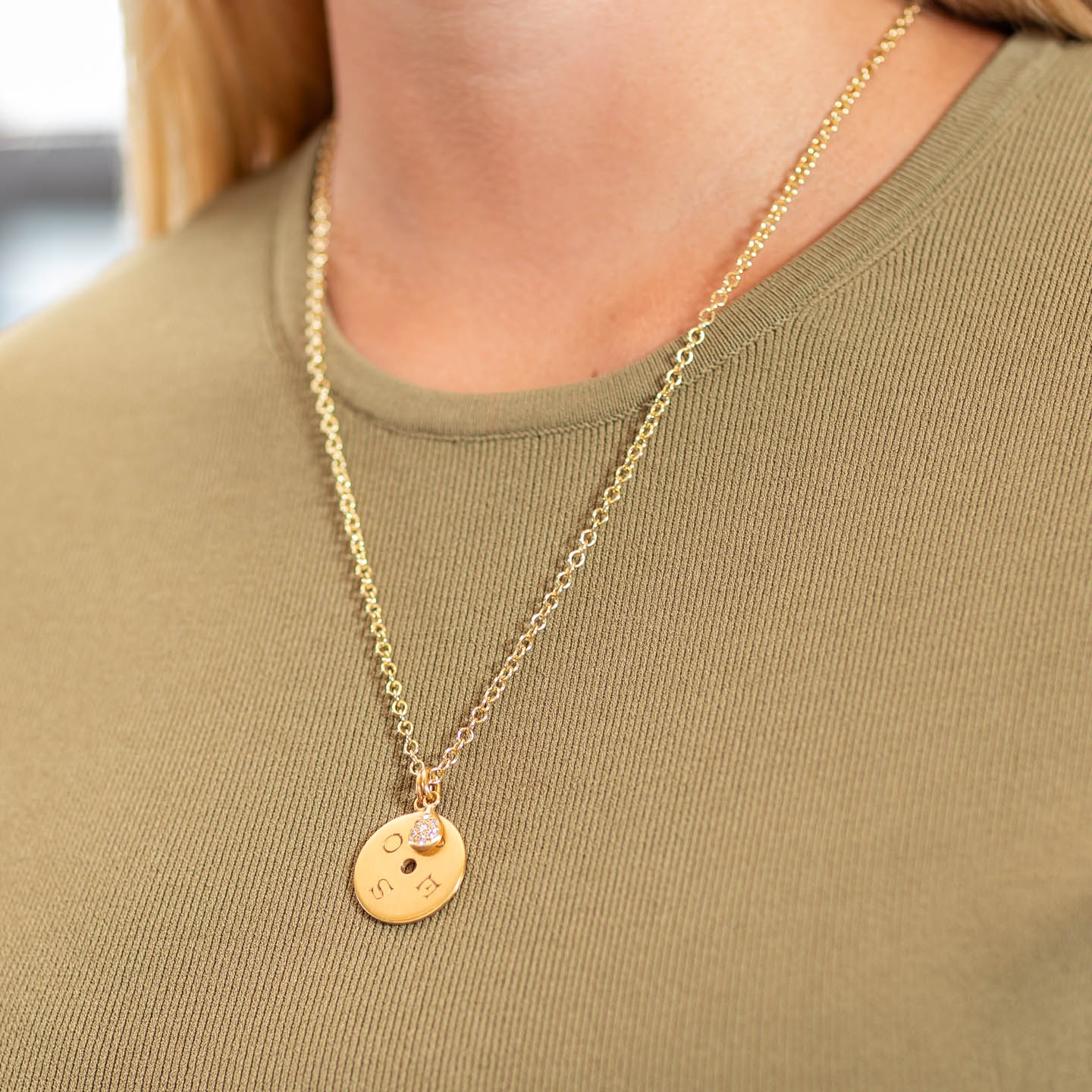 Caroline Ellen "Hope and Abundance" Large Disk Pendant with Diamond Teardrop