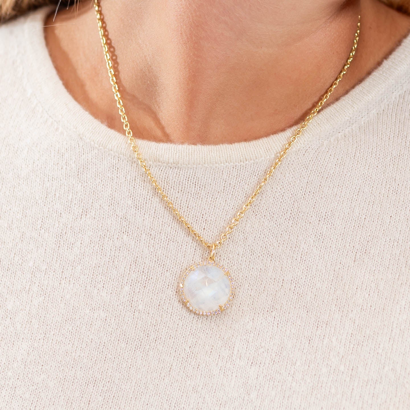 Irene Neuwirth Pave Halo Large 'Classic' Moonstone Necklace