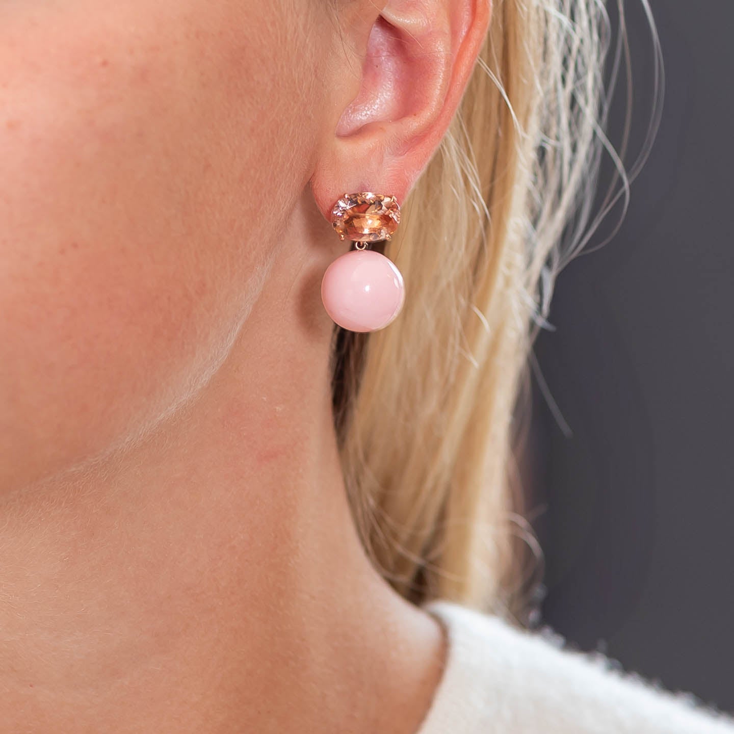 Irene Neuwirth 'Gumball' One-of-a-Kind Pink Opal Spheres and Morganite Earrings