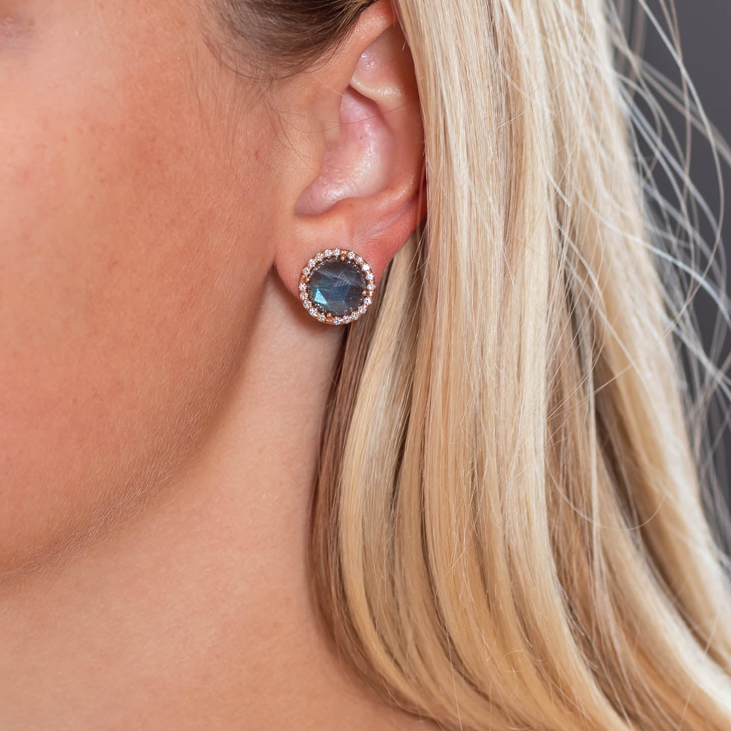 Irene Neuwirth Pave Halo Medium 'Classic' Labradorite Studs