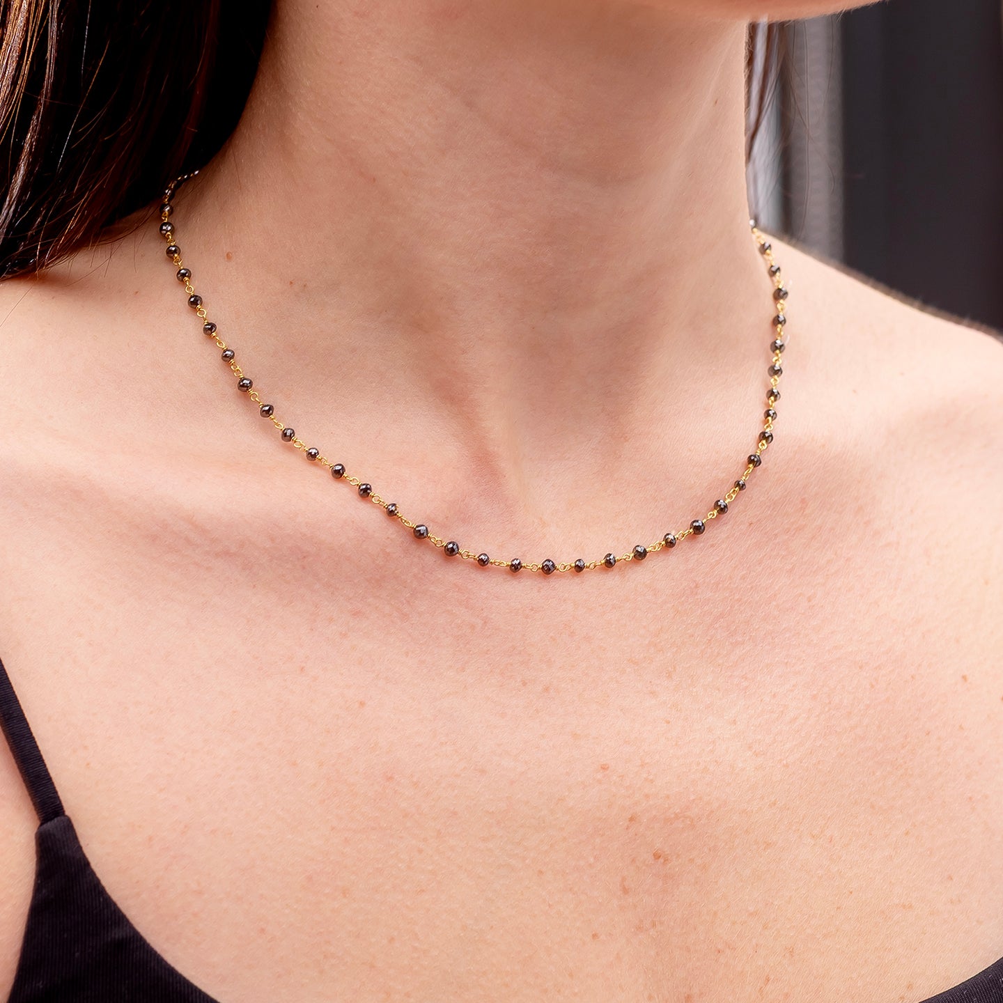 Caroline Ellen Black Diamond Bead Wrap Necklace