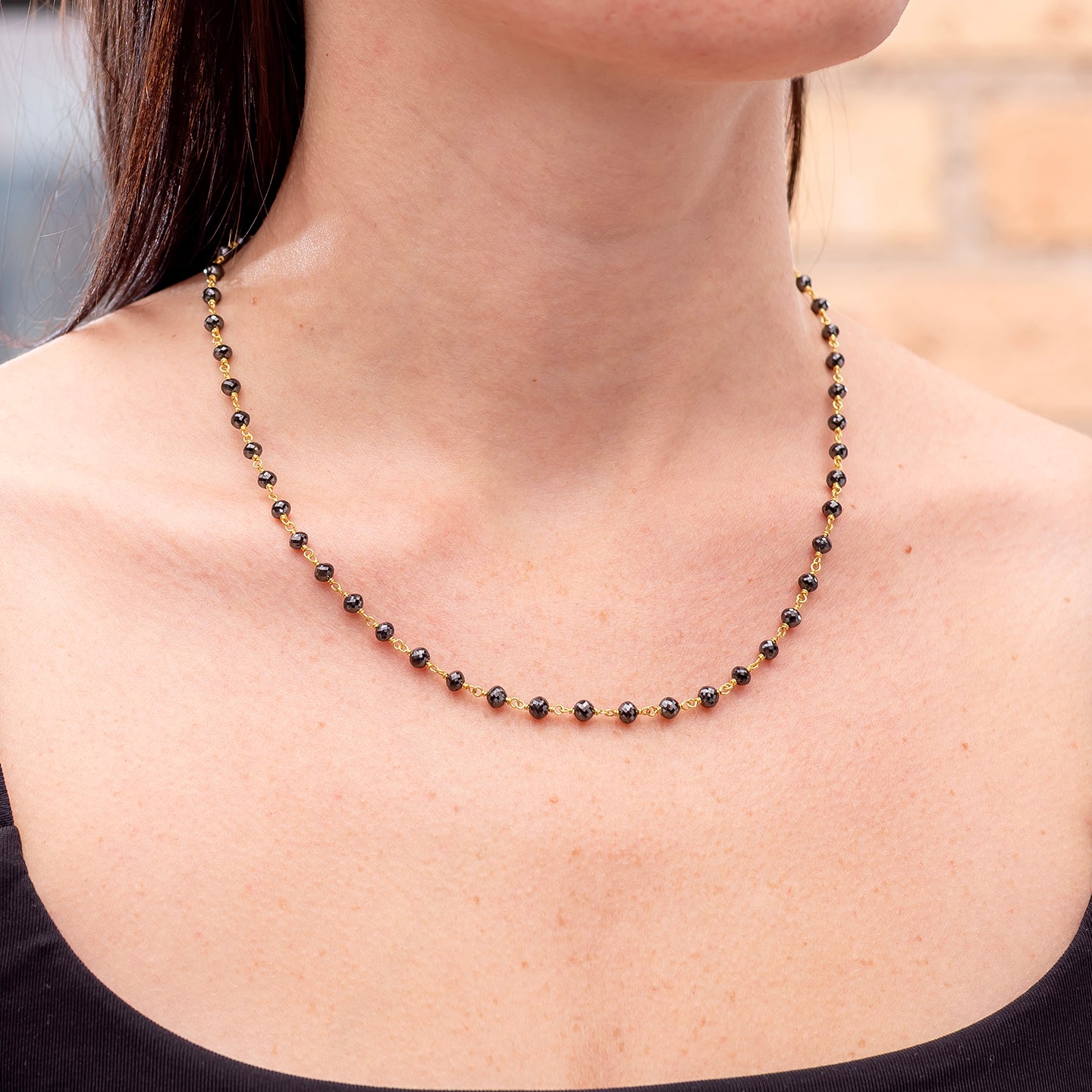 Caroline Ellen Black Diamond Bead Wrap Necklace