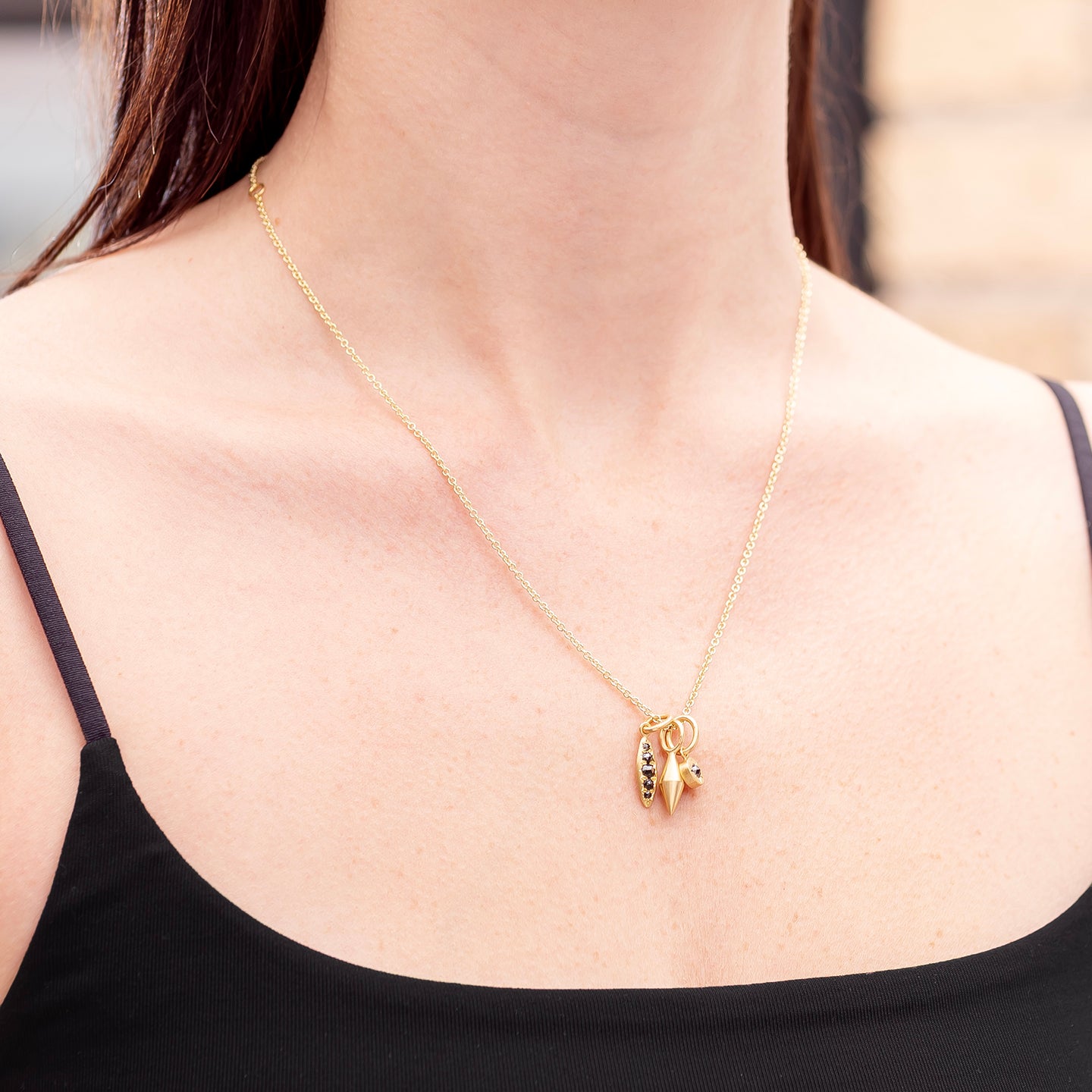 Caroline Ellen Black Diamond Charm Cluster Necklace