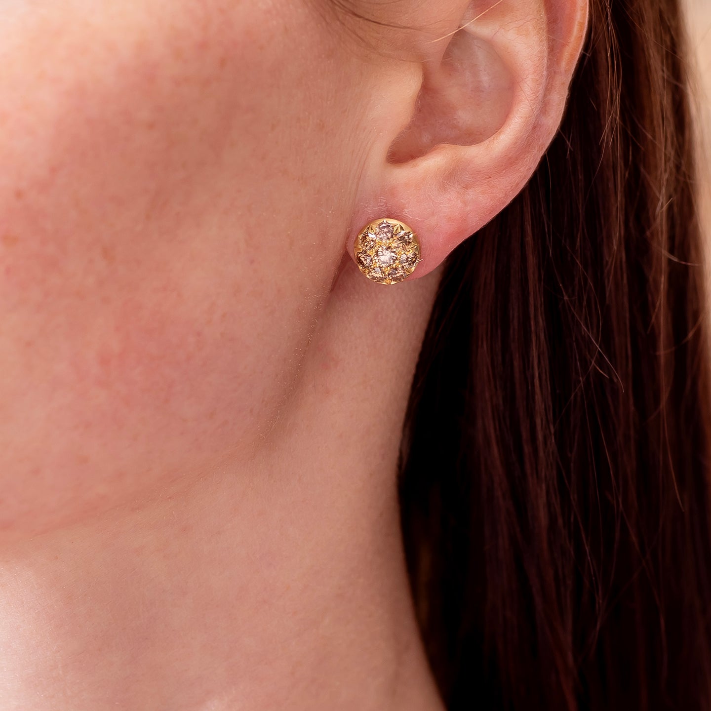 Caroline Ellen Large Pave Cognac Lentil Diamond Studs
