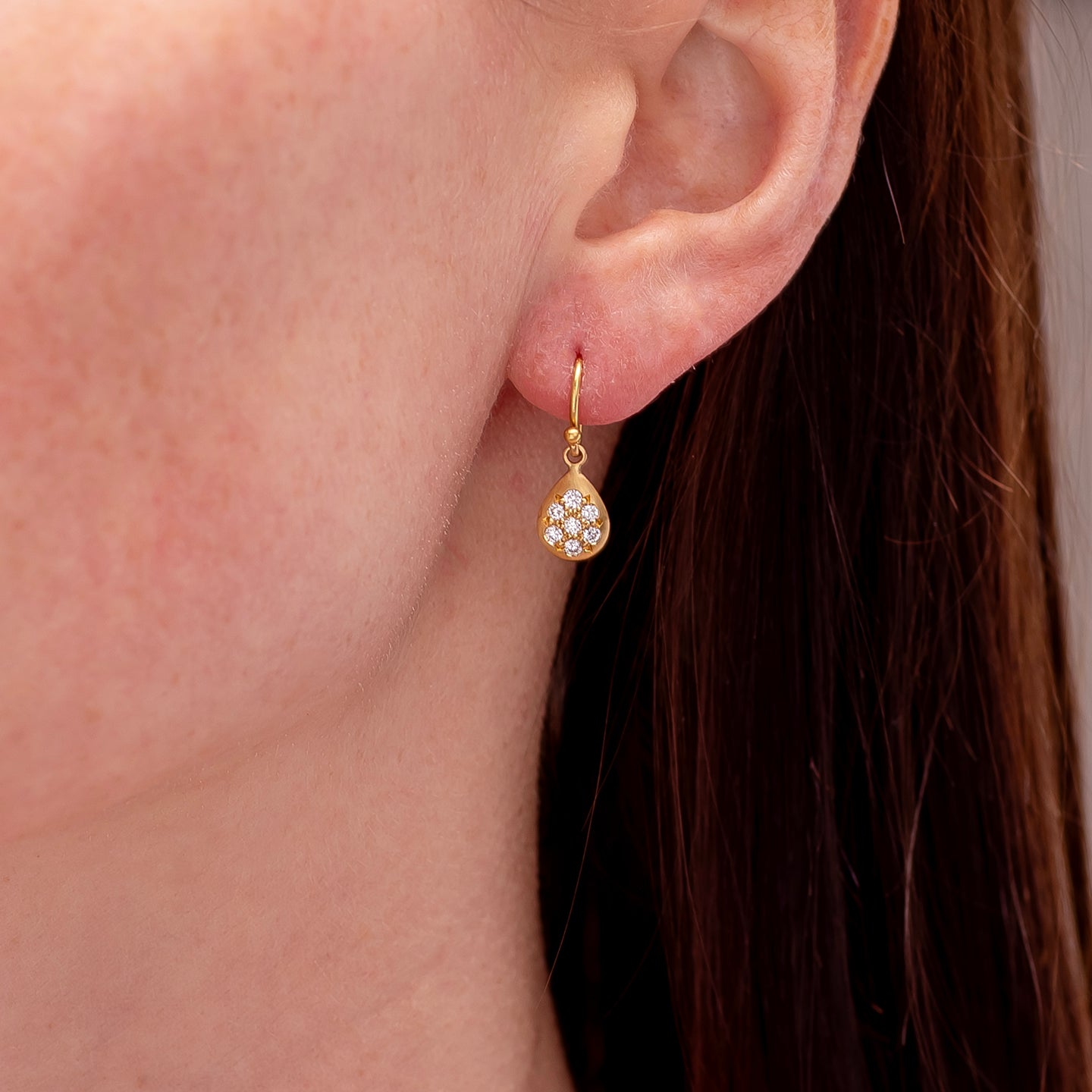 Caroline Ellen Diamond Pave Pear Shape Drop Earrings