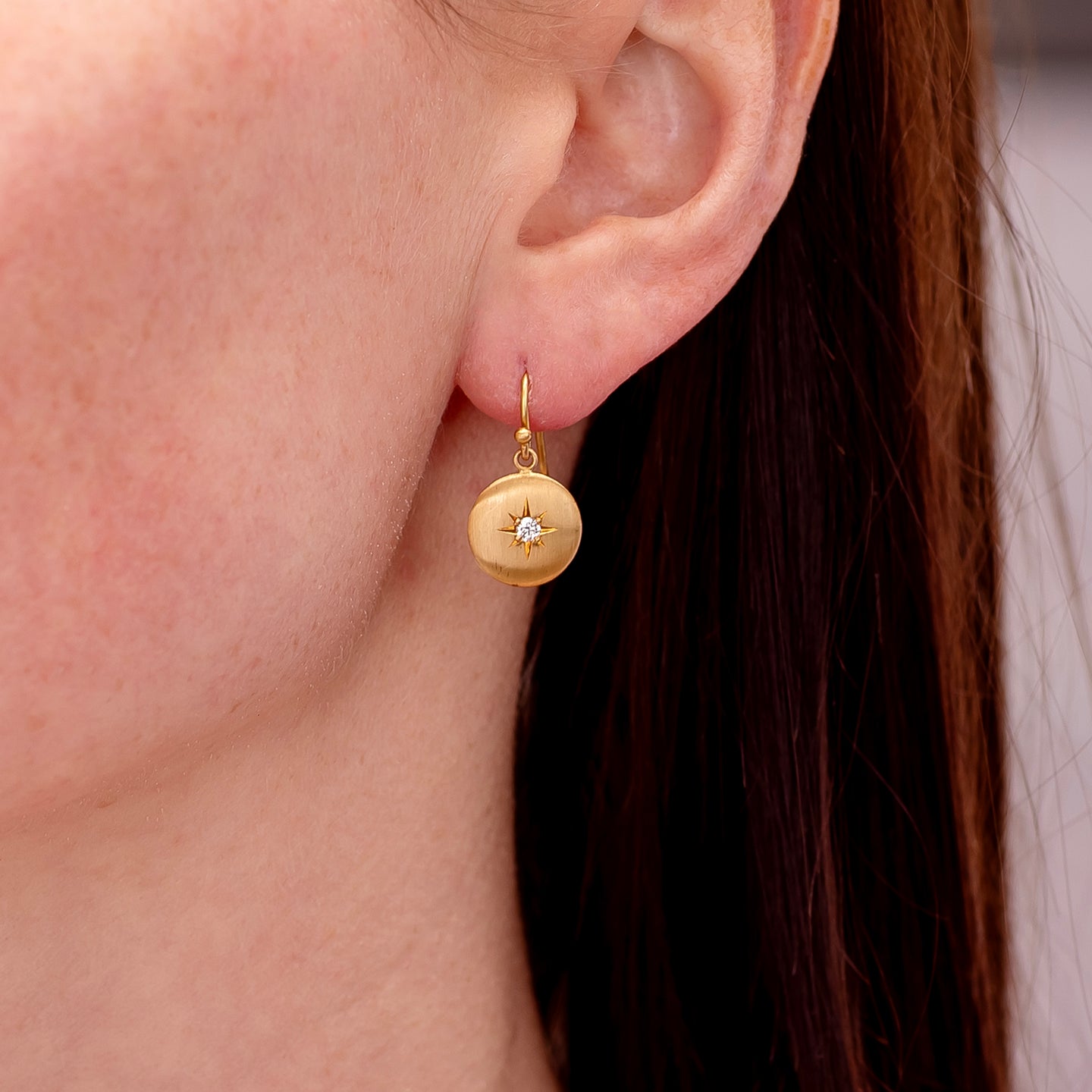 Caroline Ellen Medium Lentil Earrings with Star Set Diamond