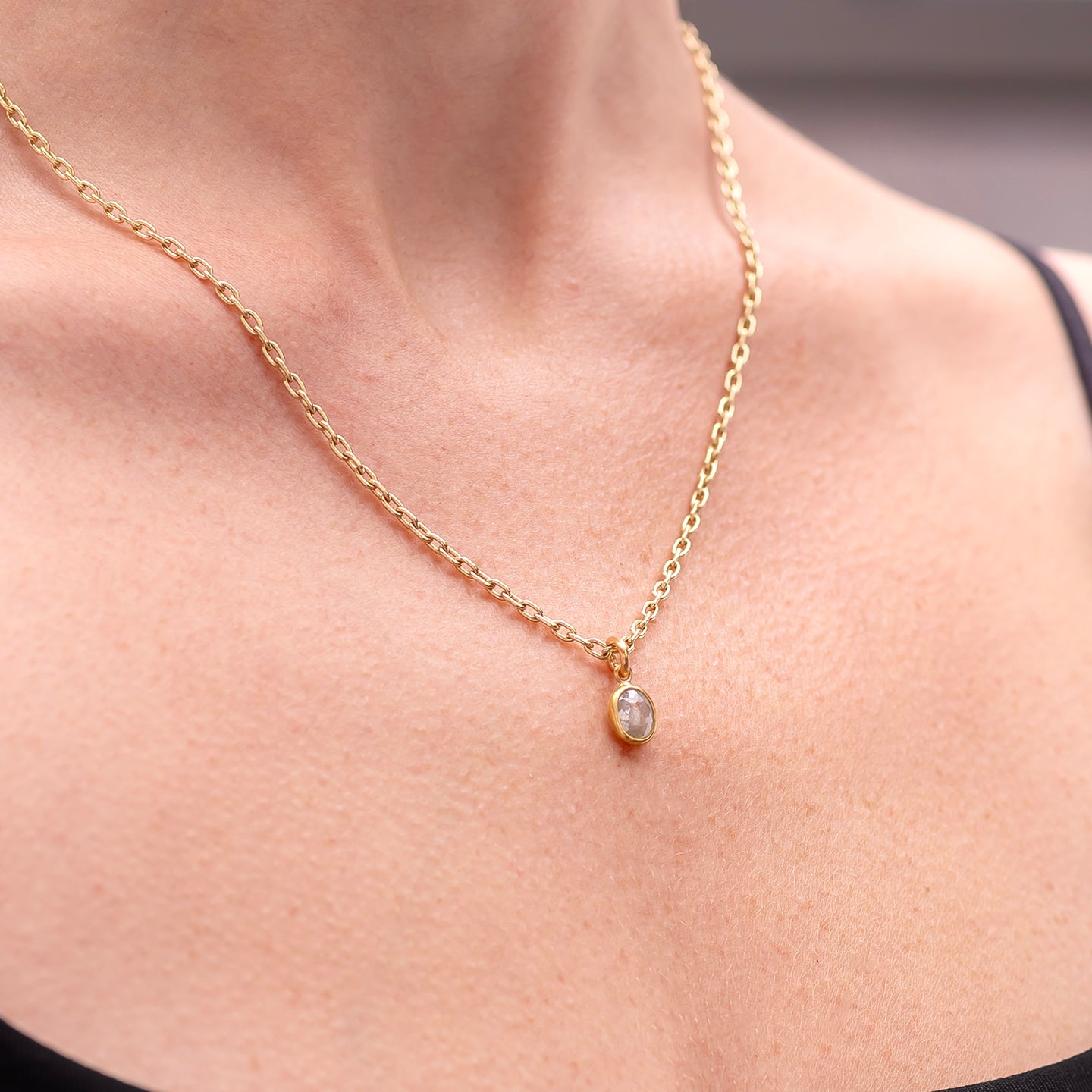 Caroline Ellen Oval Rosecut Grey Diamond Pendant