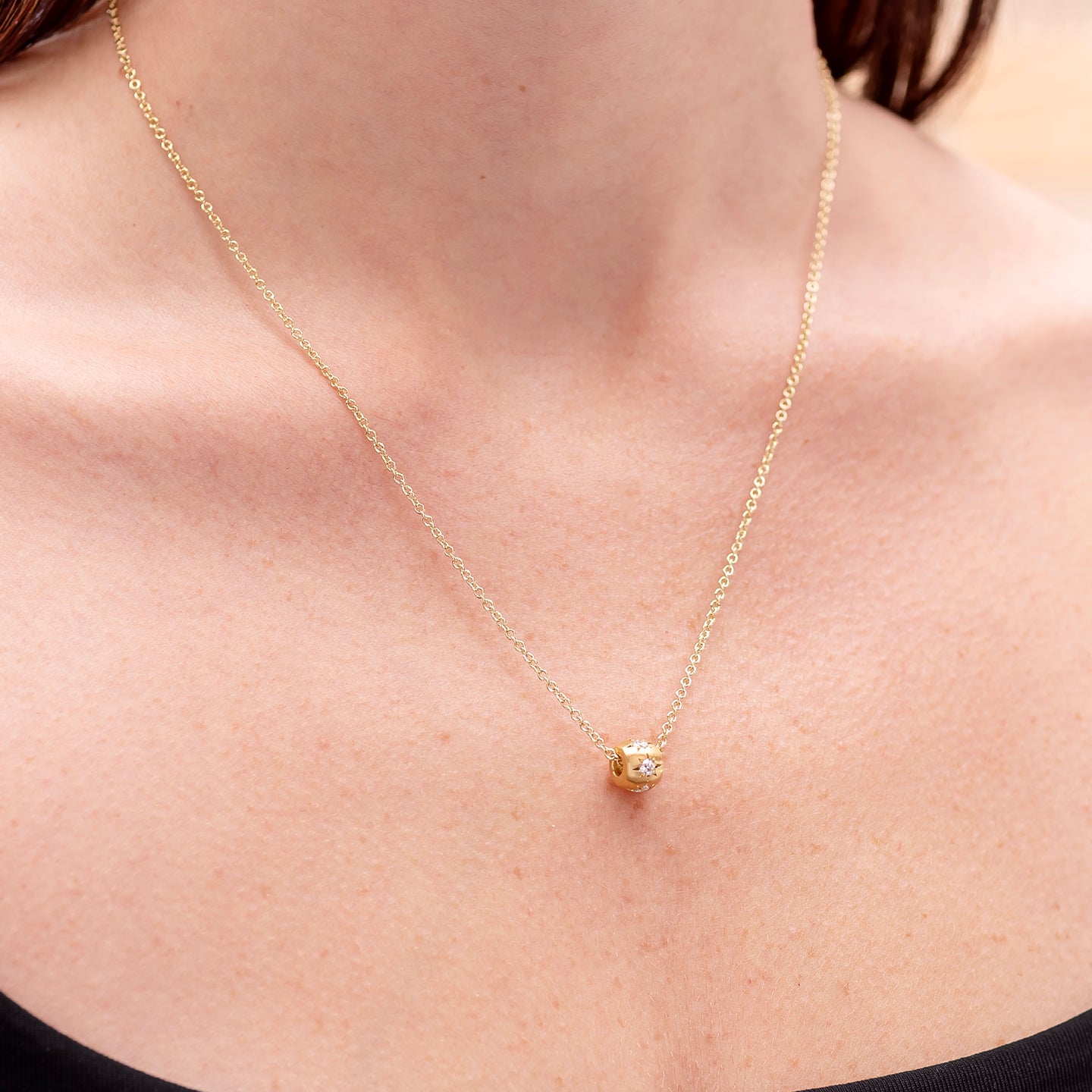 Caroline Ellen Wide Rounded Rondelle with Star Set Diamonds