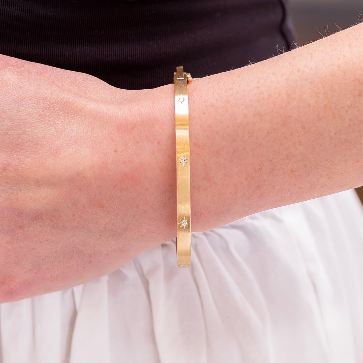 Caroline Ellen Narrow Flat Hinged Bracelet with Star Set Diamonds