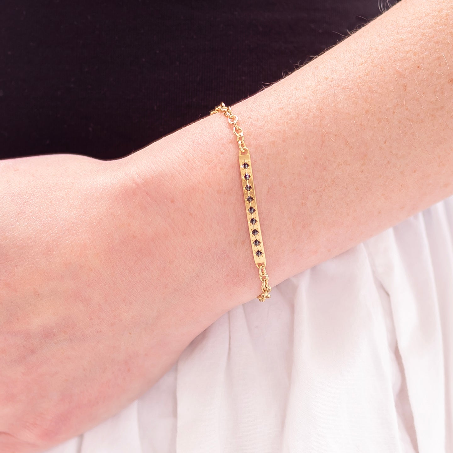 Caroline Ellen Bar Bracelet with Star Set Black Diamonds