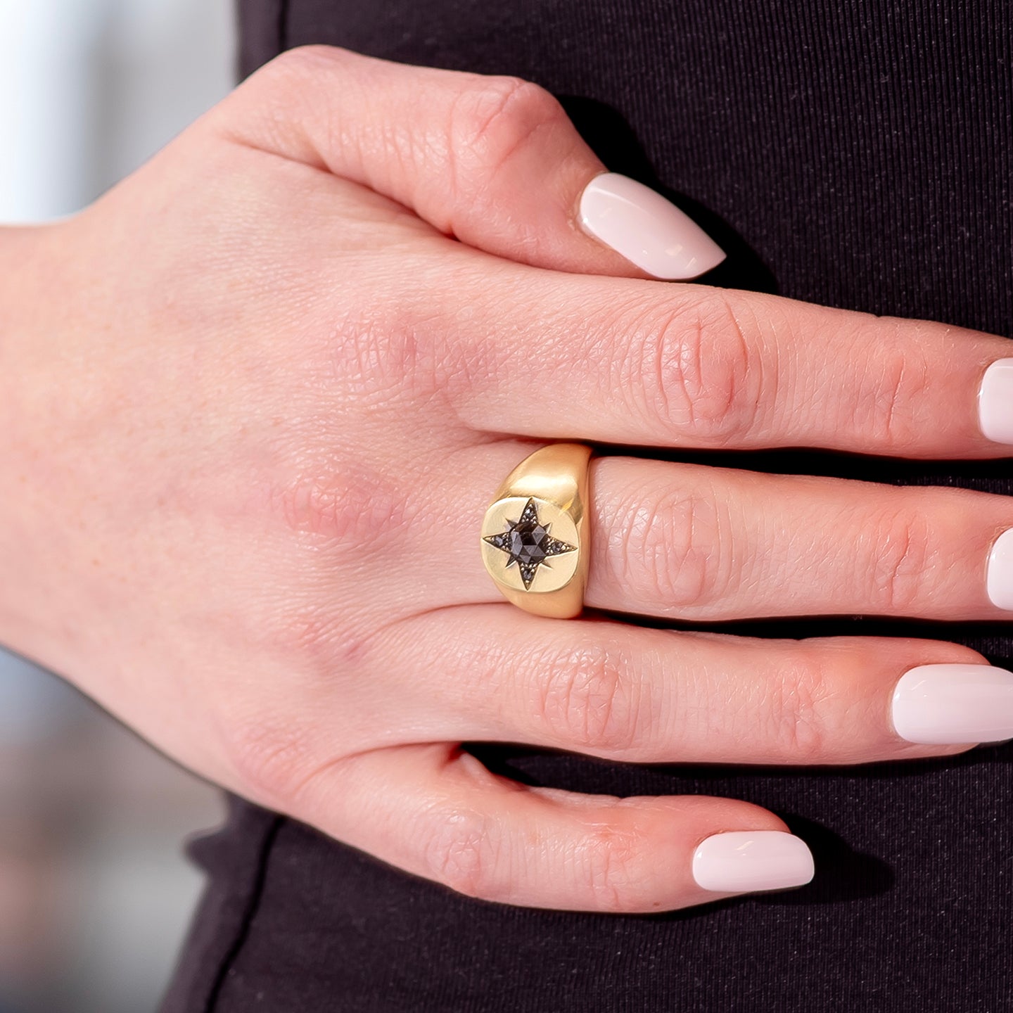 Sylva & Cie Black Diamond Twinkle Signet Ring