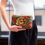 Silvia Furmanovich Marquetry Kashmir Floral Pattern Clutch with Burnished Wood Applique and Citrine