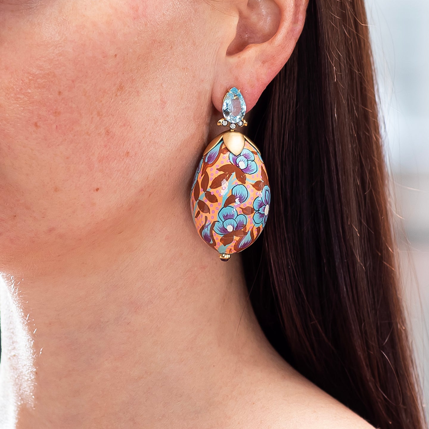 Silvia Furmanovich 'Kashmir' Paper Mache Oval Format Earrings with Diamond, Amethyst, and Topaz