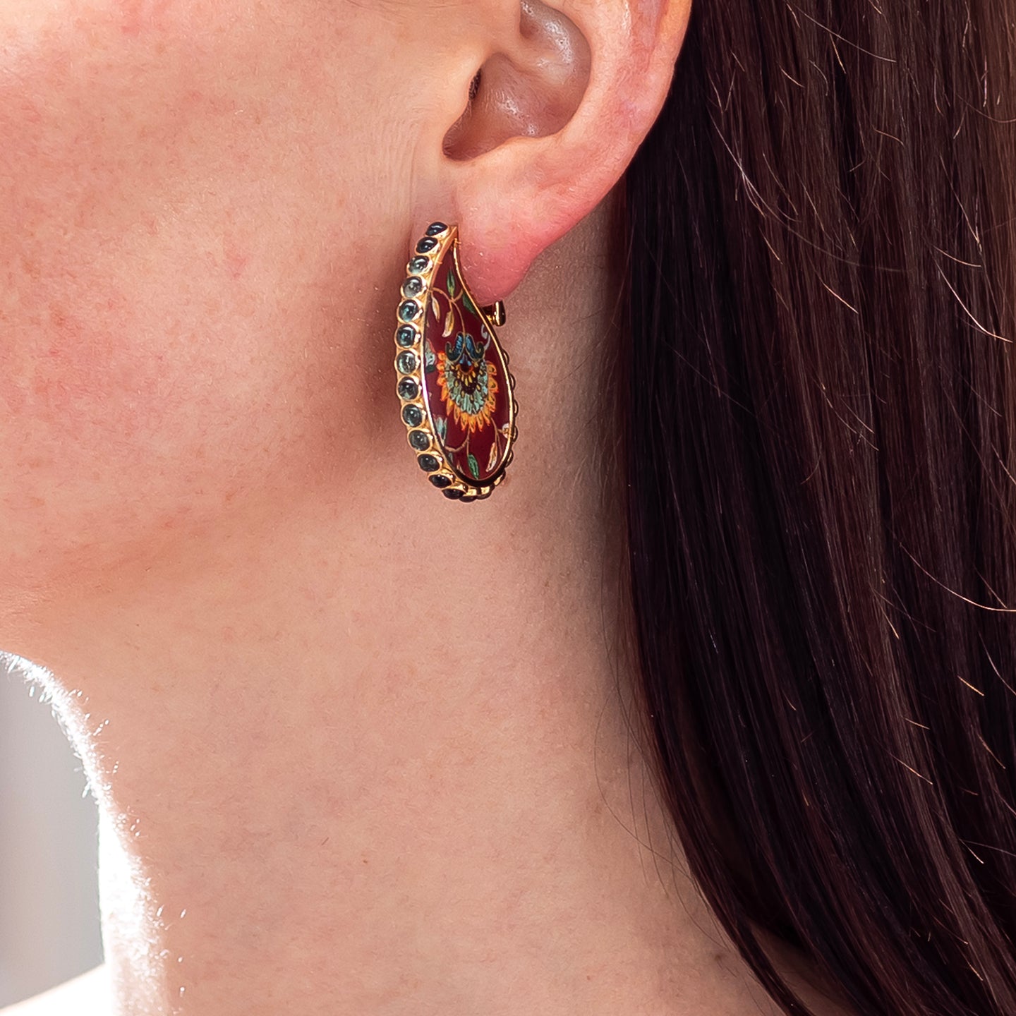 Silvia Furmanovich 'Kashmir' Miniature Painting Paisley Earrings with Diamond and London Topaz