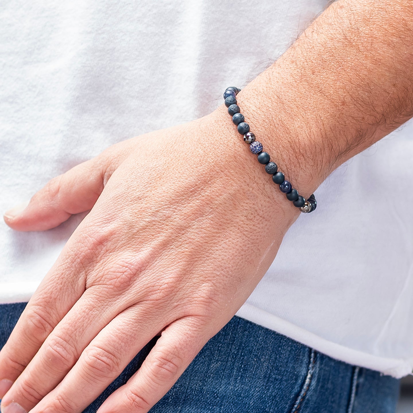 Shamballa Jewels 6mm Ceramic and Blue Sapphire Non-Braided Bracelet