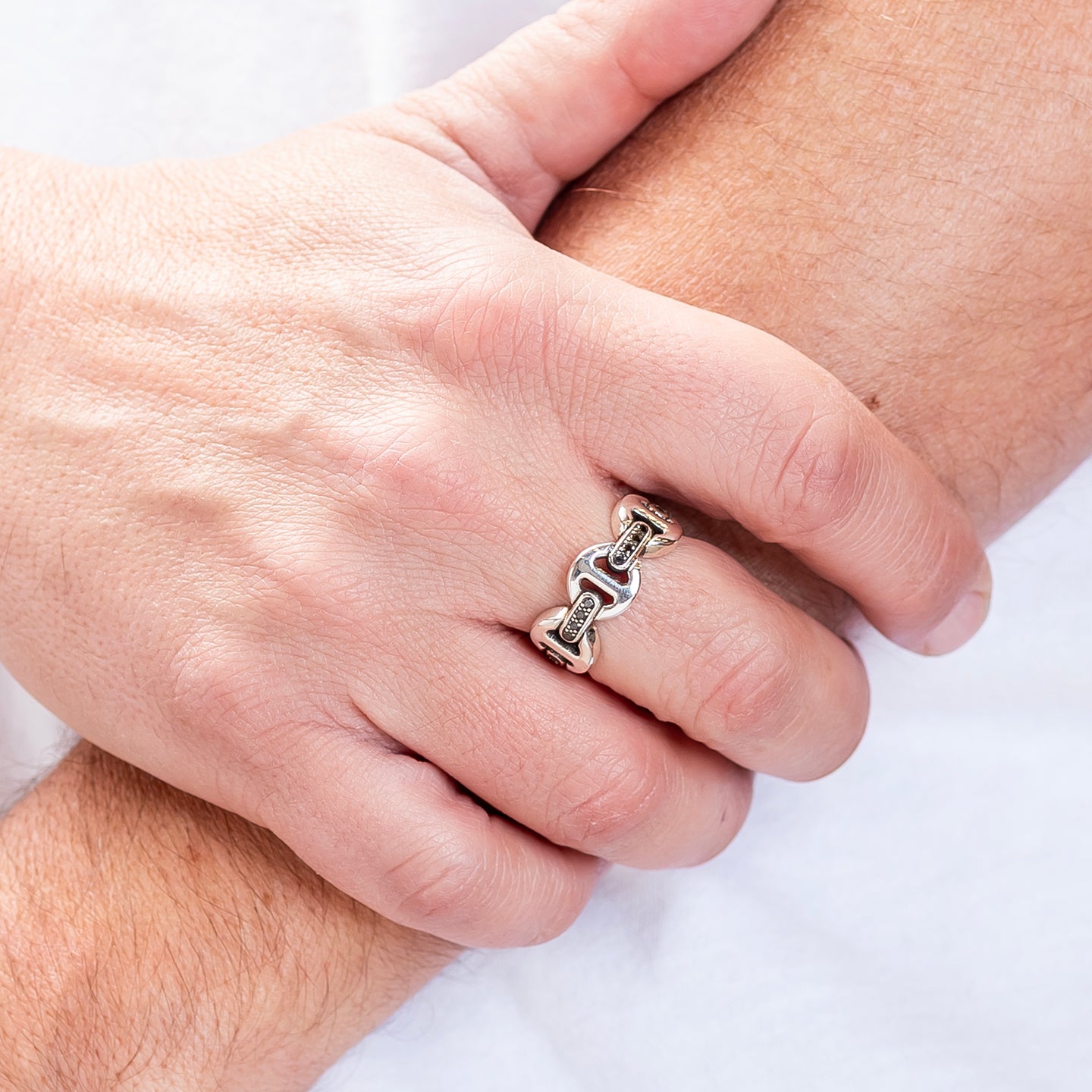 Hoorsenbuhs Classic Sterling Tri-Link Ring with Black Diamonds-Brute