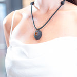 Dezso Black Cord Necklace with Grande Carved Ebony Wood Urchin Charm with Citrine