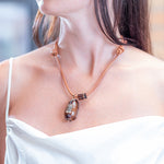Dezso Leather Cord Necklace with Sanaya Brown Shell Charm and Fossil Agate Diamond Bead