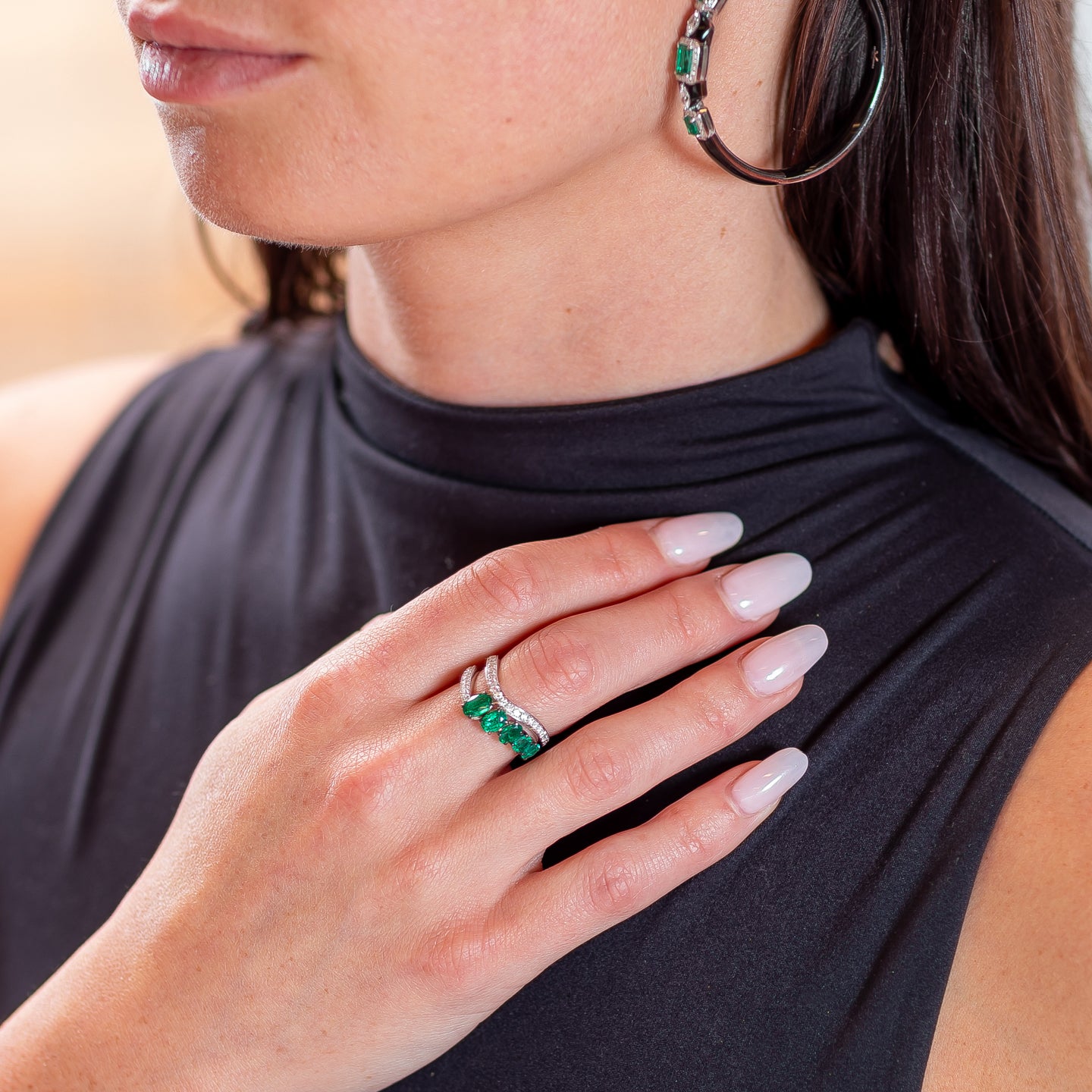 Nikos Koulis 'Oui' Ring with Oval Emeralds and Diamonds