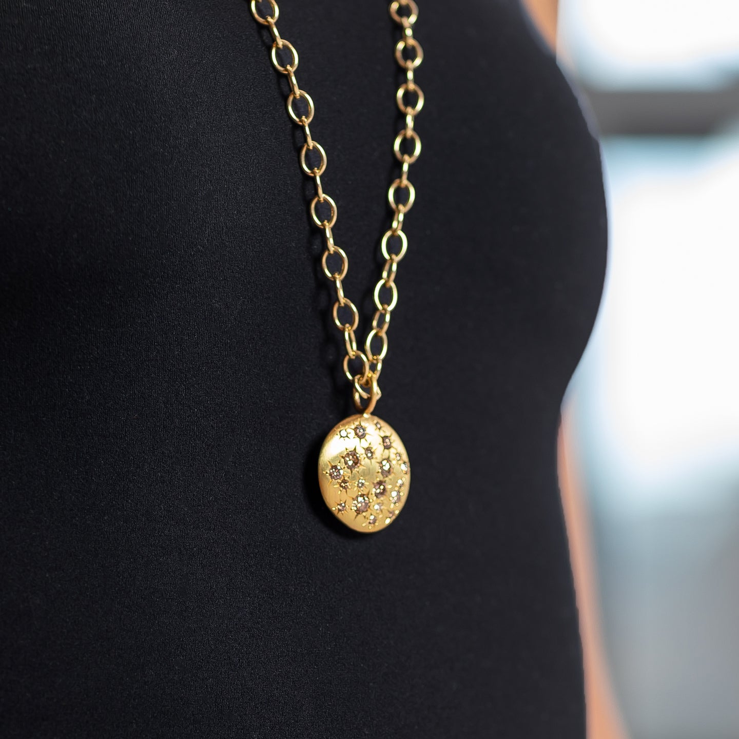 Caroline Ellen Large Lentil Star Set Cognac Diamond Pendant