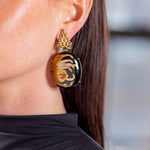 Silvia Furmanovich Black Lacquer Chrysanthemum Earrings with Diamond and Citrine