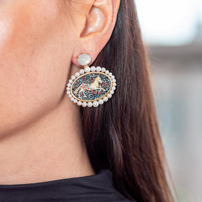 Silvia Furmanovich 'Miniature Painting' Earrings with Moonstone and Grey Pearl