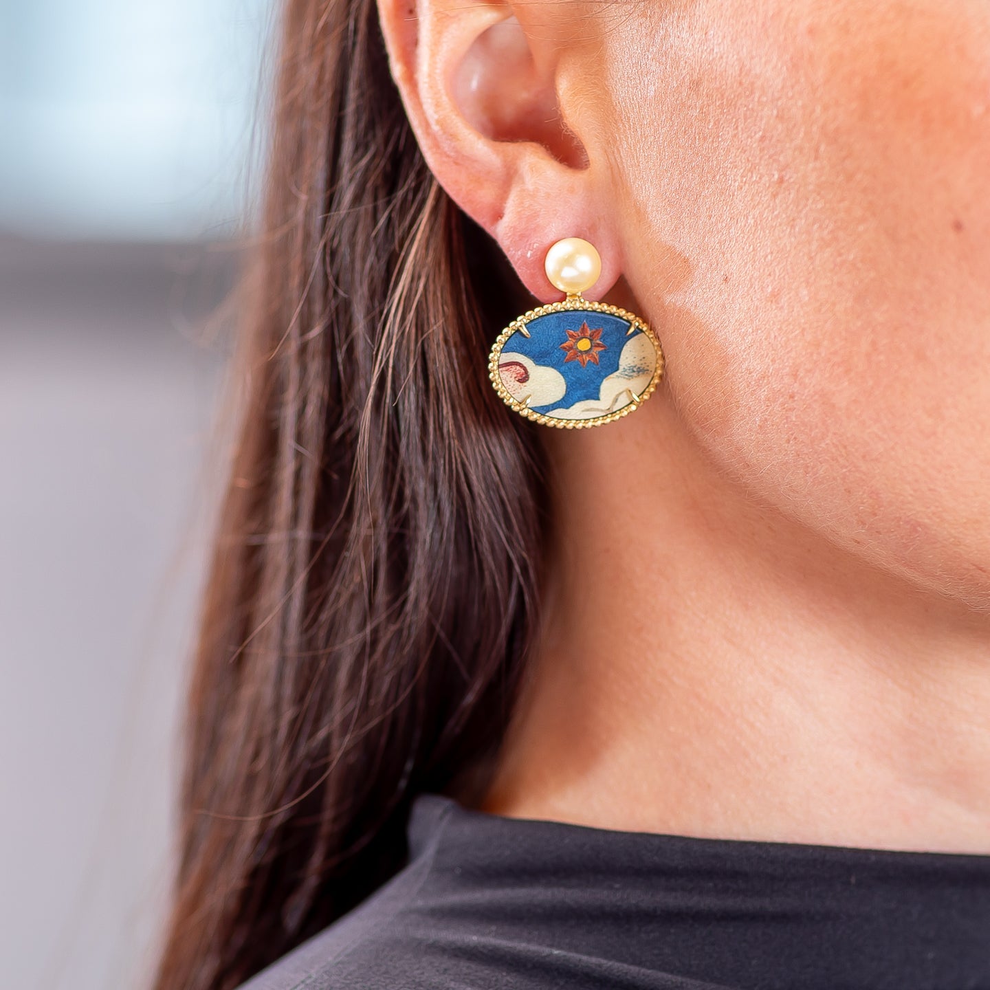 Silvia Furmanovich Quintessence 'Marquetry' Tibetan Sky Print Oval Earrings