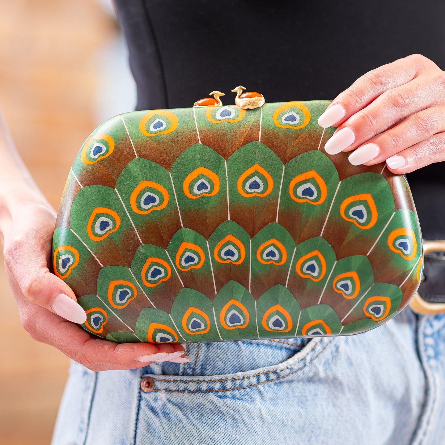 Silvia Furmanovich Quintessence 'Marquetry' Peacock Clutch