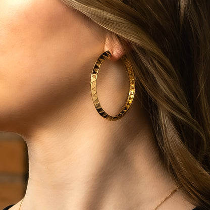 Harwell Godfrey Knife Edge Hoops in Textured Gold