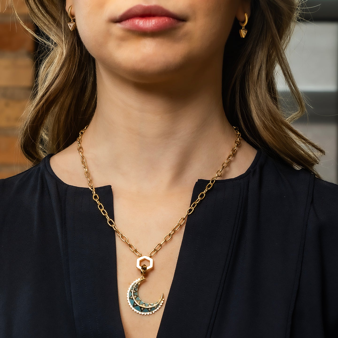Harwell Godfrey Mini Moon Crescent Turquoise Inlay Charm