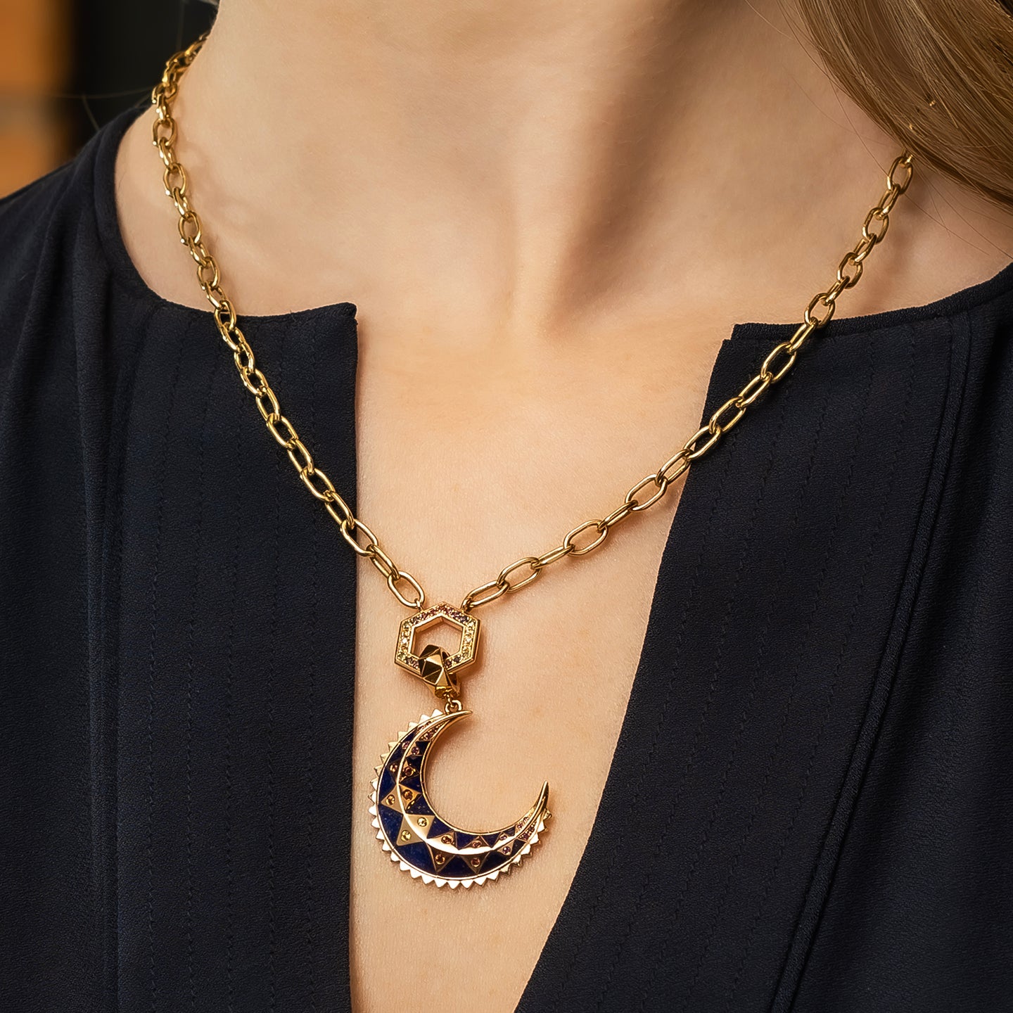 Harwell Godfrey Foundation Cable Chain Necklace with Rainbow Hexagon