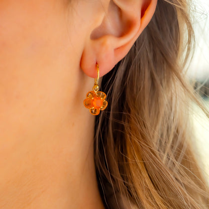 Irene Neuwirth 'Tropical Flower' One-Of-A-Kind Carved Mandarin Garnet Flower with Fire Opal Center Stone