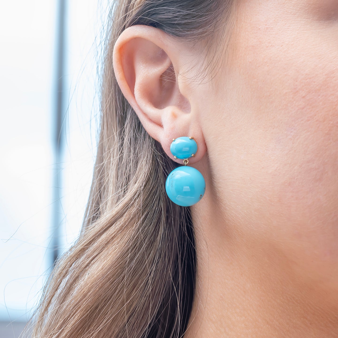 Irene Neuwirth 'Gumball' Post Earring Set with Oval and Sphere Shape Cabochon Kingman Turquoise