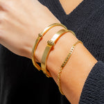 Caroline Ellen Wide Flat Hinged Bangle with Single Row Pave Cognac Diamond Centerpiece