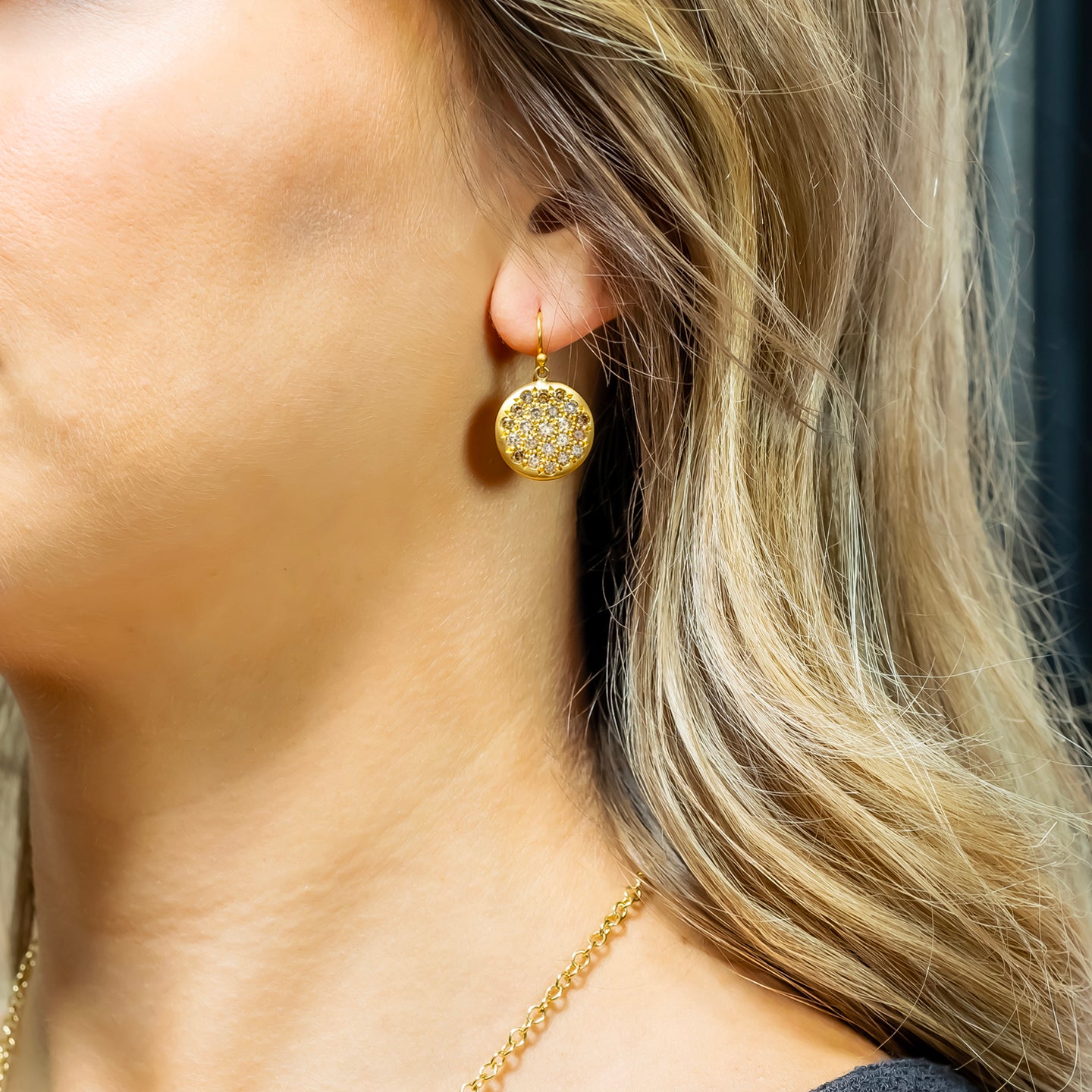 Caroline Ellen Large Pave Cognac Diamond Disk Earring