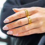 Caroline Ellen High Dome Rounded Wide Band with Cognac Diamond Cluster Star Motifs