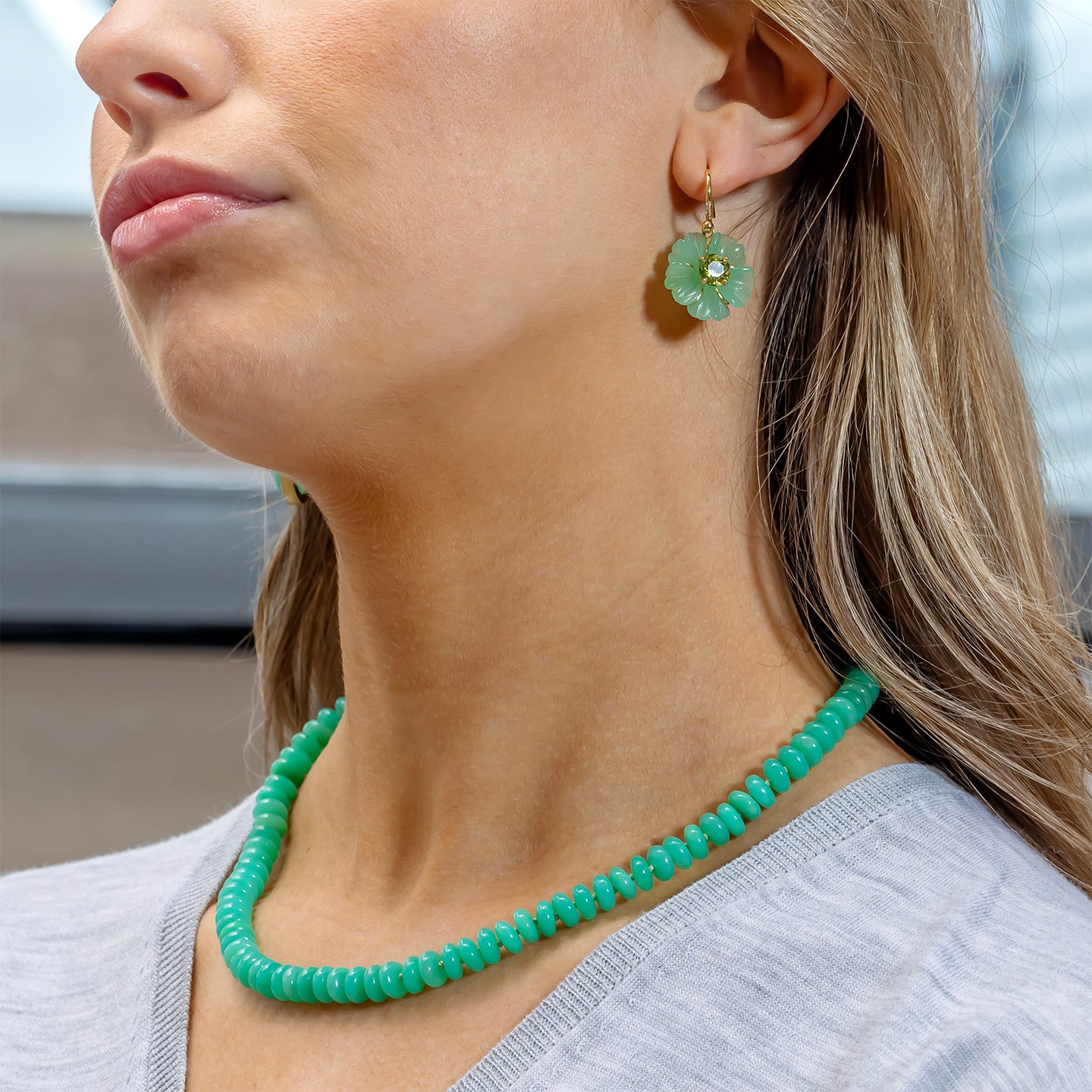 Irene Neuwirth 'Tropical Flower' One-Of-A-Kind Carved Chrysoprase Earrings